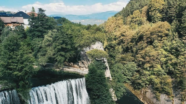 The Pliva waterfall beneath the old town of Jajce in central Bosnia